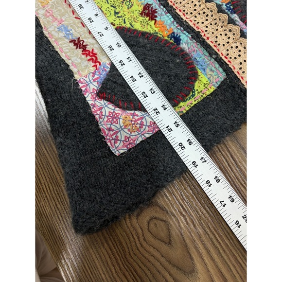 Free People Wool Blend Patchwork Jacket Art Knit Funnel Neck Boho Festival XS - Picture 12 of 12